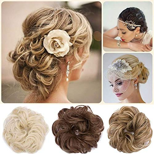 Rich Choices Scrunchie Bun Updo Hairpiece, Wavy Curly Synthetic Fiber, Natural Black to Dark Auburn, Hair Extension