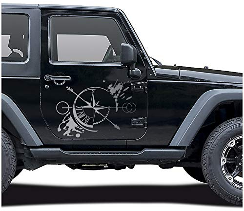 Autoaufkleber Kompass Offroad Windrose Sticker Folie für Auto Motorrad Wohnwagen Wohnmobil Anhänger Aufkleber Selbstklebend Kfz Zubehör KX060 (Silber Glanz, Design 3 groß)