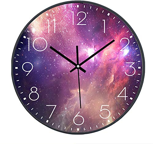 SWECOMZE Wanduhr Lautlos, 25cm, Kinderwanduhr, Zifferblatt mit Galaxie Sterne Weltraum Sternenhimmel, 10 Zoll Kinder Wanduhr Deko für Wohnzimmer Kinderzimmer (038)