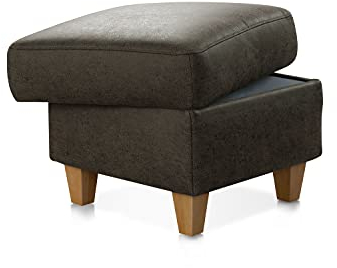 CAVADORE Polsterhocker Palera / Beistellhocker in Lederoptik mit Stauraum, ideal als Fußhocker oder Sitzhocker / 58 x 48 x 58 / Mikrofaser, Oliv