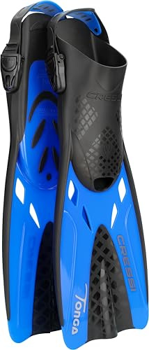Cressi Tonga Short Adjustable Open Heel Fins, Black/Blue, L/XL
