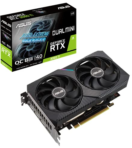 ASUS Dual NVIDIA GeForce RTX 3060 Ti V2 Mini OC Edition – Carte Graphique (PCIe 4.0, 8GB GDDR6, LHR, HDMI 2.1, DisplayPort 1.4a, Format Compact pour Petits châssis comme Intel NUC 9 Kits)