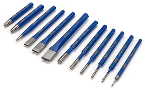 Estwing 12-Piece Cold Chisel, Pin, Center and Starter Punch Set, Hardened CrV Steel (42524)
