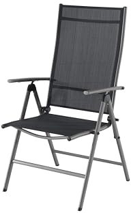 aro Gartenstuhl mit Armlehne, Stahl/Textilen-Bespannung, 53 x 63 x 106 cm, Zusammenklappbar, 8-Fach verstellbare Rückenlehne, Schwarz/Silber