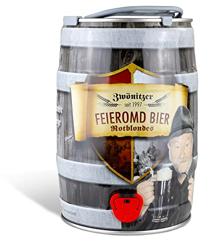 Brauerei Zwönitz Feieromd Bier im 5 Liter Bierfass/Bier Geschenk/Partyfass 5L als Vatertagsgeschenk/Bier Geschenke für Männer/Altbier im Bier Fass/dunkles Craft Beer