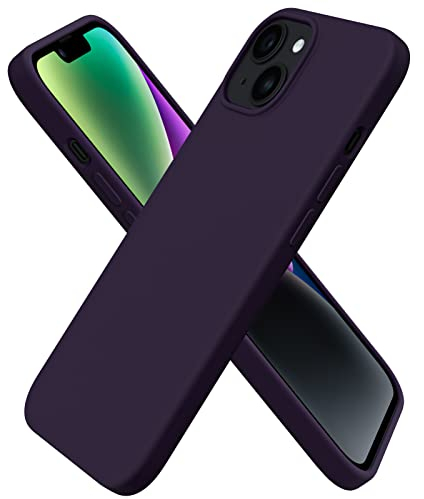 ORNARTO Cover per iPhone 14 Silicone 6.1 Pollici, Custodia Compatibile con iPhone 14 Cover, Morbido Silicone Liquido Protezione, in Gomma Gel Morbida con Fodera in Microfibra-Viola Scuro