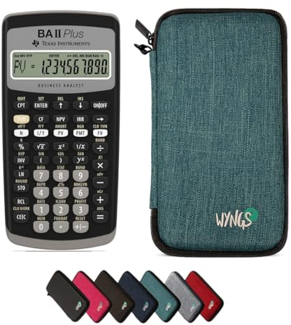TI-BA II Plus Taschenrechner inklusive Schutztasche von WYNGS in Türkis - Basic Set