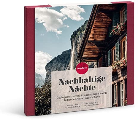 mydays Geschenkbox Nachhaltige Nächte, Hotel-Gutschein für 2 Personen, 2 Übernachtungen inkl. Frühstück und 80€ Guthaben