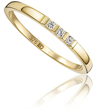 MIORE 0.05 carat diamond Eternity Rings for Women, Anniversary Ring in 375 9ct Yellow Gold, Solid Gold Rings with Jewellery Box for Gifting