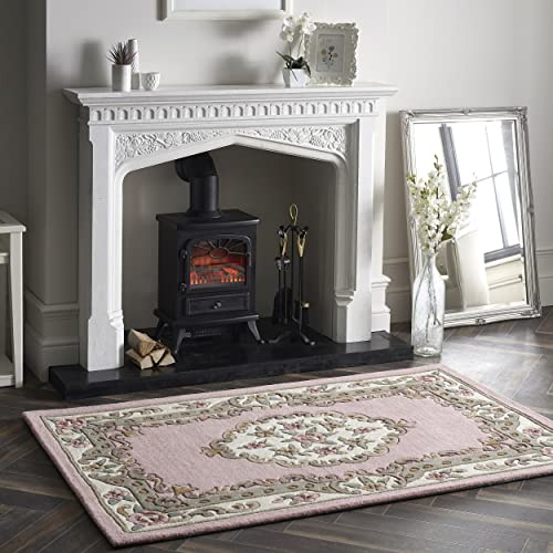 Lord of Rugs Lotus Premium Traditional Rug Aubusson Wool Heavy Thick Floral Hand Tufted Classic Rug Pink Medium 120x180 cm (3'11''x5'10'')