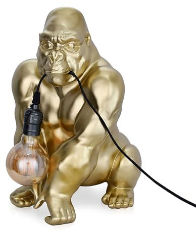 ADM - 'Orang-Utan' - Tischlampe mit Skulptur Pop Art aus Harz Metalleffekt - Gold - H38 cm