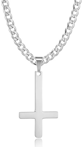 HSWYFCJY Kreuz kette Herren Kreuzkette Silber Gold Schwarz Edelstahl umgekehrtem Anhänger mit Kreuz Halskette für Männer Christliches Kreuz Halskette 20/24/28