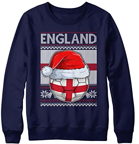 England Christmas Jumper Sweatshirt Unisex Boys and Girls Funny Santa Hat Flag with Football Xmas Fair Isle Ugly Sweater World Champions Gift Cup 2022, 7-8 Years, Navy