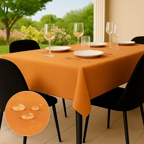 Tischdecke Outdoor Abwaschbar 140x300 Orange Gartentischdecke Tischdecken Wetterfest Wachstuchtischdecke Table Cloth Made in Italy für Den Außenbereich Tischtuch