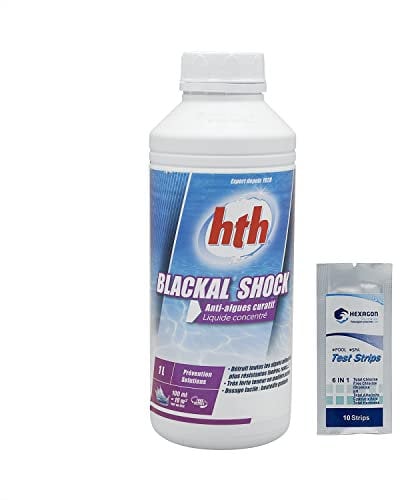 HTH BLACKAL Shock Liquide - 1L | Anti-Algues Curatif Choc - Concentré + 10 Tests HPS OFFERTS 6 en 1