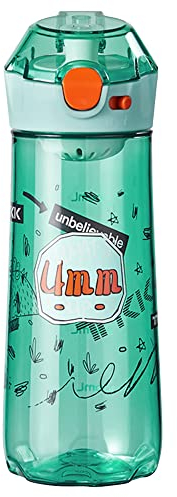 TKK 1008 Botella infantil de 500 ml, a prueba de fugas, Tritan libre de BPA, manejable con una mano, con colador con patrón, color azul