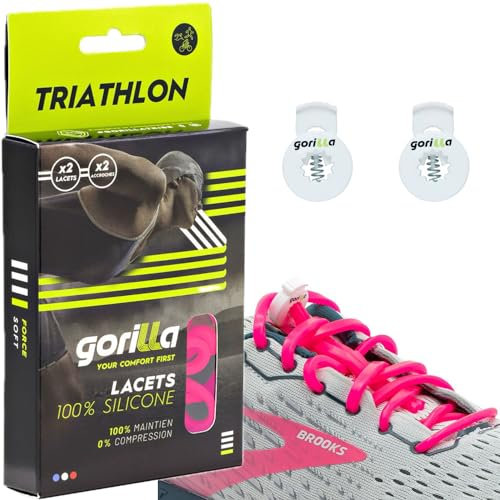 Gorilla - Lacets Elastiques Triathlon - Dépassez vos Objectifs Sportifs - Gagnez du Temps, Adieu les Nœuds Bonjour le Confort - Autobloquants Ultra Résistants - 123 cm
