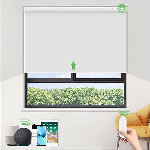 HOMEDEMO Elektrische Rollos Wiederaufladbare Verdunklungsrollo mit Motor & Fernbedienung, Weiß 100x150cm(BxH), Rollo Innen ohne Bohren klemmfix/mit Bohren, Smart Rollo mit Alexa kompatibel