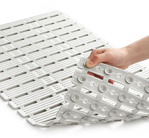 WELTRXE Tappetino da Doccia Rettangolare 68 x 40 cm, Antiscivolo, Lavabile, con 162 Ventose, senza BPA, in Plastica, per Bambini e Famiglia, Grigio Chiaro