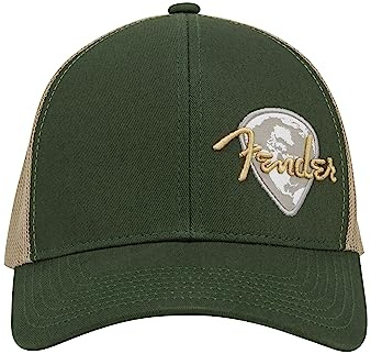 Fender Globe Pick Patch Kappe, Grün Khaki, Verstellbarer Snapback, Geschenk für Gitarrenfans