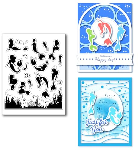 arriettycraft Transparente Stempel mit Meerjungfrau und Quallen für Kartenherstellung Jounaling Meeresfisch Meerjungfrauenschwanz Gummistempel für Kartenherstellung DIY Scrapbooking Basteln