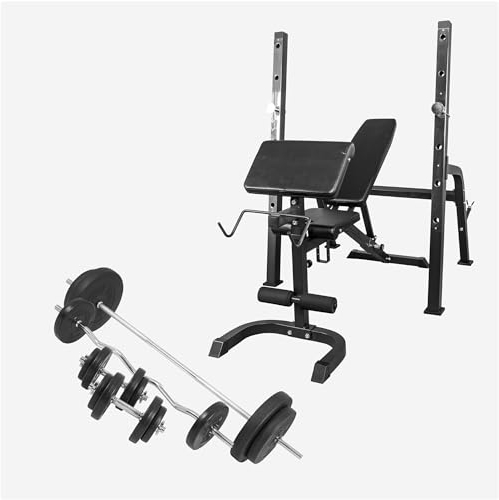 GORILLA SPORTS® Hantelbank - inkl. Langhantelset 100 kg, Ablage und Curlpult, Multifunktion, Verstellbare, Schwarz/Weiß - Schrägbank, Bankdrücken, Trainingsbank mit Gewichten, Fitness, Kraftstation