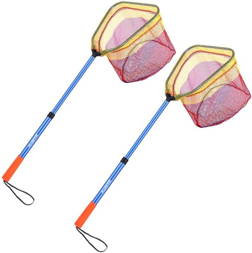 PLUSINNO Kinder-Fischernetz, Teleskop-Kescher, leicht, mit Aluminiumstangengriff und Nylon-Netz, Schmetterlingsnetz für Kinder, Jugendliche, Outdoor, 2 Stück, Blau