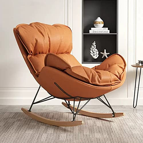 LEIYTFE Kinderzimmer Schaukelstühle Moderner Stuhl Für Das Wohnzimmer, Loungesessel Stuhl Gepolsterter Schaukelstuhl Glider Chair,Side Chair Dickes Kissen (Color : Orange)