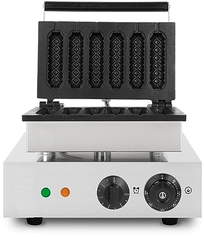 VERTES Gaufrier pour Gaufres sur Batonnet, 6 Gaufres en même temps, 120 Pièces par Heure, réglable 0°-300°C, Anti-Adhérent, Machine en Fonte avec boîtier en Acier Inox, Waffle Maker 1550 W, Minuterie