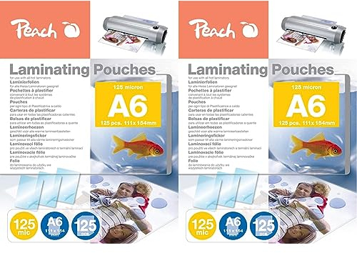 Peach Laminierfolien A6-125 mic - 125 pouches - glänzend - Premiumqualität für beste Laminierergebnisse - kompatibel mit Geräten aller Markenhersteller - PP525-04P (Packung mit 2)