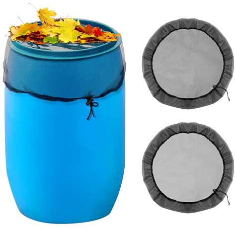 Red para Depósito de Agua de Lluvia con Cuerda de Tracción Red de Barril de Lluvia para Mosquitos Hojas Animales 2Pz 60cm Negro