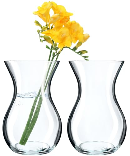 KADAX Lot de 2 vases à fleurs en verre transparent de 18 cm, diamètre : 8 cm, avec col de 11 cm, vase de table transparent, vase décoratif pour salon (18 cm/2 pièces)