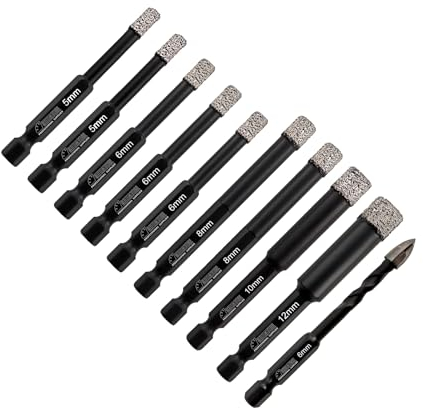 SHDIATOOL Porcelain Tile Diamond Drill Bits, 5 * 2/6 * 3/8 * 2/10/12MM Quick Change Shank Diamond Core Drill Bit with 1pc 6mm Carbide Triangular Drill Bit for Tile Ceramic Marble Granite Stone