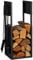 Relaxdays, schwarz Kaminholzregal mit Besteck, Metall, HBT: 76,5x36x30 cm, Brennholzregal innen, Holzscheite & Brennholz, Eisen, Aluminium, Jute
