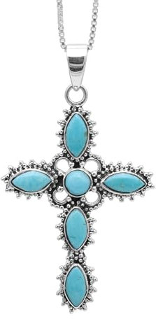 Jay Jools Dornröschen Türkis Halskette 925 Sterling Silber Anhänger Kreuz Anhänger, Arizona Türkis Kreuz Halskette