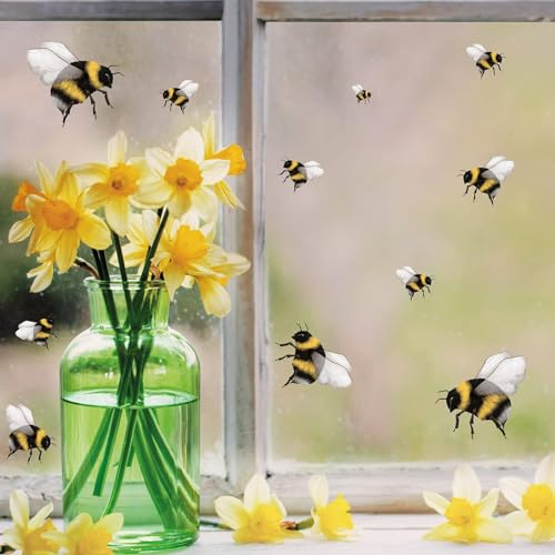 Wandtattoo Loft Fensterbilder Frühling mit Hummeln Oster Motiv – A4 Bogen, Wiederverwendbar – Frühlingsdeko Fenster, Frühlingsbild Fenster, Fensterdeko Frühling, Fensterfolie Frühling Selbstklebend