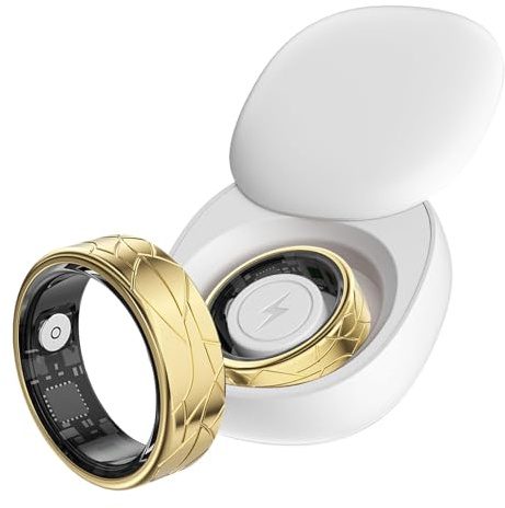 findtime Smart Ring Golden Smart Ring Android Smartringe für Damen und Herren Fitness Ring Tracker Schrittzähler Herzfrequenzmessung Schlafmonitor Gesundheitsüberwachung Aktivitätstracker,Gold#8