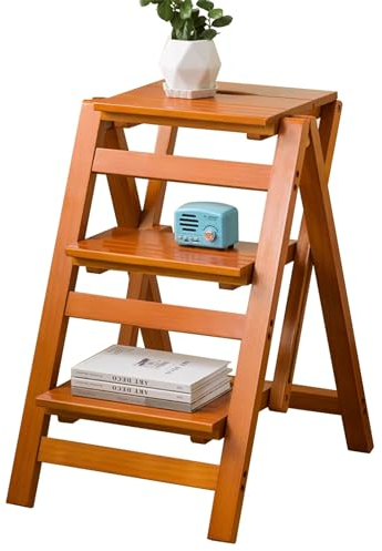 3 Stufen Leiterhocker Klappbarer Tritthocker für Erwachsene und Kinder | Küchen-Holzleitern, kleine Fußhocker, tragbare Leitern, Regal, Innen-Stehleiter, Schuhbank/Blumenregal