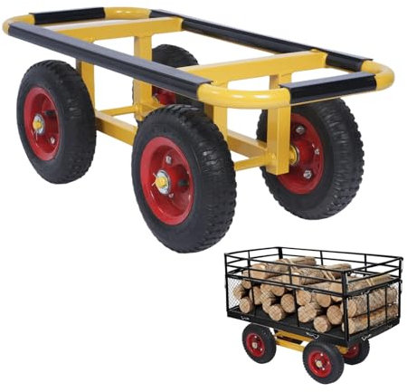 awagas Bauholz Plattenwagen 330LBS Eisen Schwerlast Lasten Karre 75.5x32x26cm Transportwagen Dolly 4 Rad bollerwagen luftreifen gelb Plattentransporte für Umzug Möbel Transport Stähle Umzughelfer