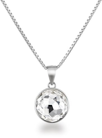 Schöner-SD Anhänger Kristall rund Halskette 925 Silber Crystal weiß