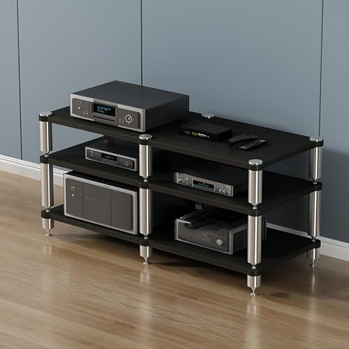 Gaming Shelf,Media Stand,Audio Rack,Portable Media Storage Rack,Audio Rack Tower Perfect,Projector Shelf,Design AV Media Stand,Perfect for Projector, DVD Player,Game Console,Cable Box.(Black,120x48x63