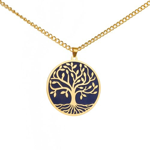 Amaxer Collier arbre de vie Yggdrasil pour hommes Arbre de vie familial Collier à pendentifs en chaîne avec médaillon robuste (doré)