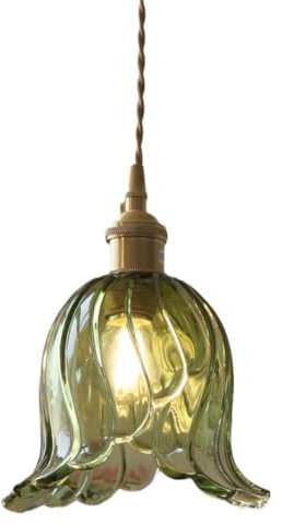 BRRSKBK Lampe suspendue en verre vert du milieu du siècle, luminaires suspendus modernes, îlot de cuisine, lampe à suspension en forme de fleur d'ambre clair, lustre industriel pour chambre à coucher,