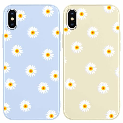 Yoedge 2 Stück Blume HandyHülle für iPhone X/iPhone XS Hülle 5,8, Schutzhülle für iPhone XS Case 3D Weiß Blumen Muster Design Aesthetic Mädchen Frauen Geschenk Weich TPU Silikon Stoßfest Cover