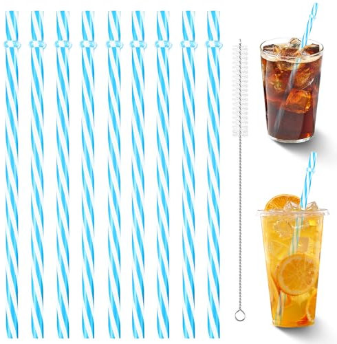 Uixxducc Bunte Kunststoff Strohhalme, 23 cm Strohhalme Wiederverwendbare Plastik Trinkhalme mit Strohhalmbürste für Smoothies, Saft, Cocktail, Heißgetränk (Blau,100pcs)