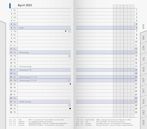 BRUNNEN Monats-Ersatzkalendarium Modell 753 (2025), 2 Seiten = 1 Monat, A6, 32 Seiten, weiß (5er Pack)