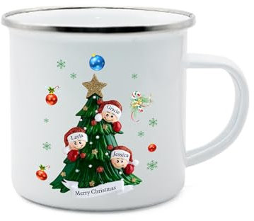 Dailygems Personalizzato Tazza con Albero di Natale Tazza con 2-8 Nome Tazza da 350 ml in Ceramica Regalo di Natale per la Famiglia (3 nome)