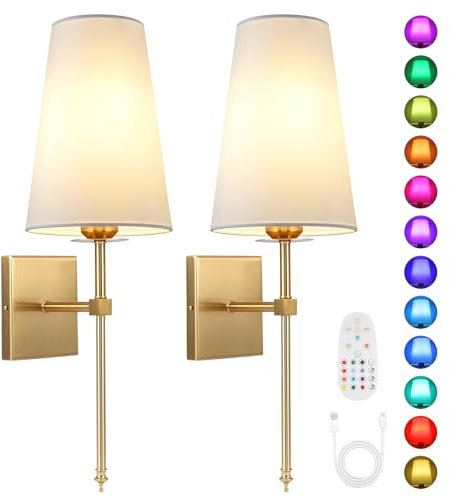 Luqixcey Battery Operated Wall Lights Set of 2, Rechargeable LED Wall Lamp, Dimmable Wall Sconces with Remote, Not Hardwired Fixture, USB Charging Bulbs for Bedroom Living Room Hallway Stair Lounge