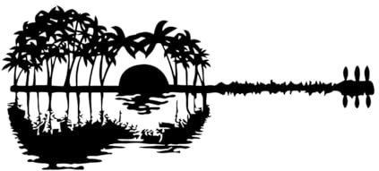 Gitarre Palm Island Bäume Sonnenuntergang Wand Aufkleber Baby Kindergarten Kinder Zimmer Wasser Reflexion Sonnenaufgang Natur Landschaft-S-25x56cm-Black