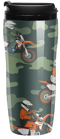 Motocross Dirt Bike Racing Camouflage Camouflage Travel Coffee Mug Reusable Coffee Cup Coffee Tumbler with Lid for Outdoor 350ml